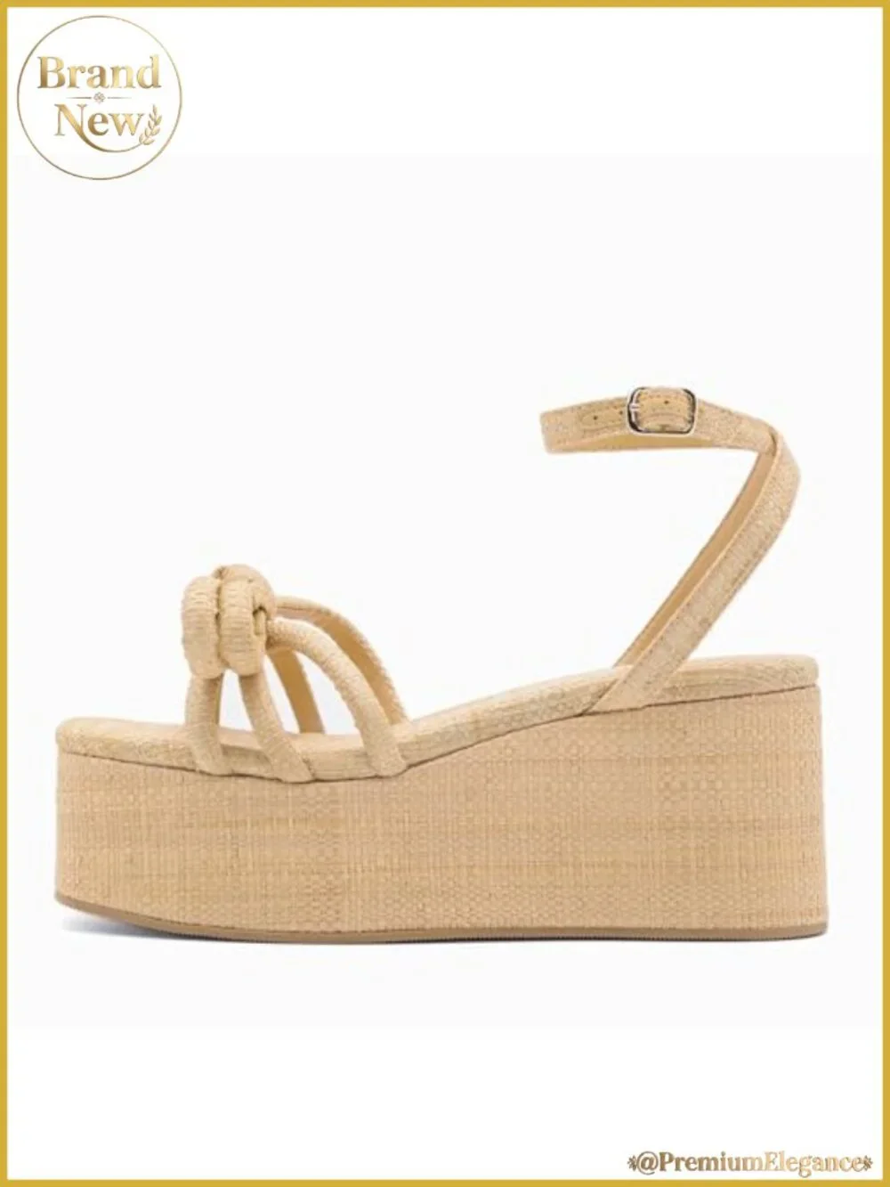 Raffia Platform Sandals Bow Ankle Strappy Espadrille Wedges Open Toe Straw